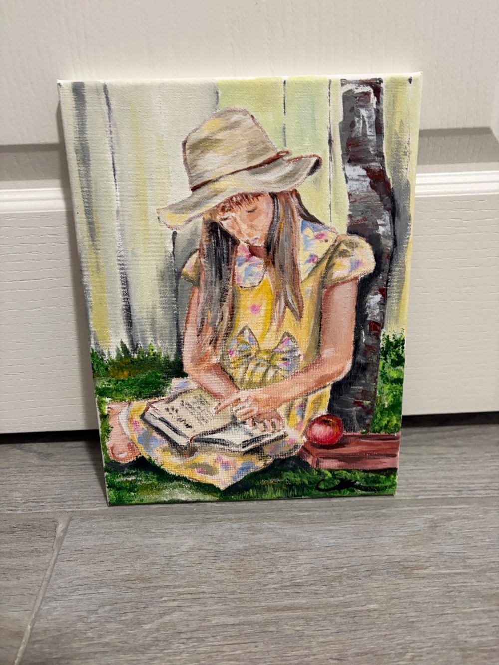 NWOT! Original Mini Acrylic Painting / Art -  9x12 on Canvas -Girl Reading